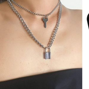 New stainless steel lock and key layered necklace
